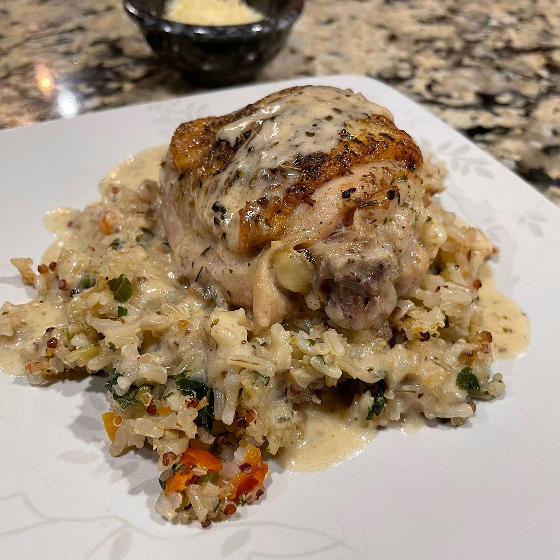 One pan Baked Chicken with Garlic Parmesan Cream Sauce