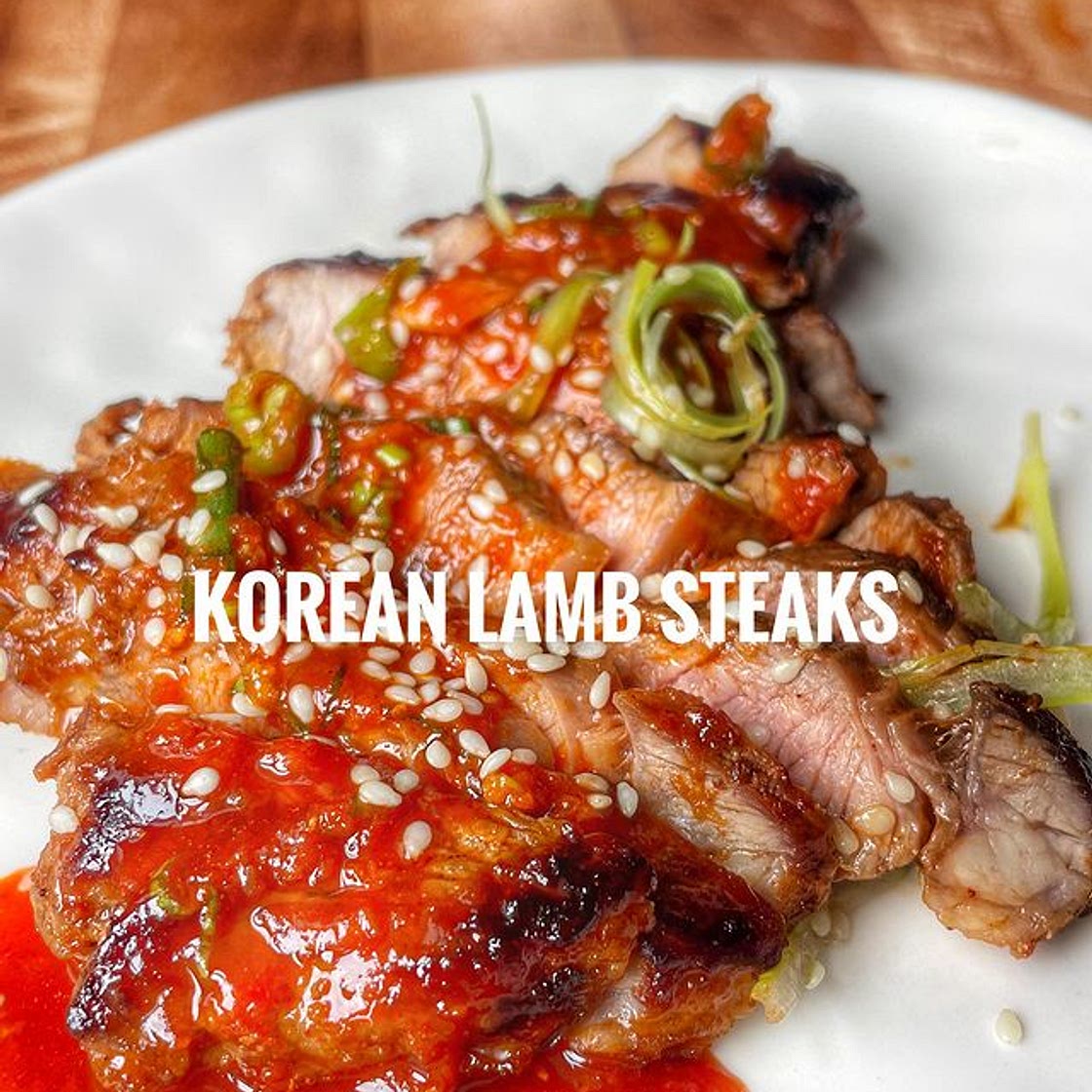 Spicy Korean style lamb steaks, pickled cucumber. SAVE the recip