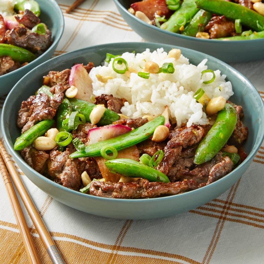 Beef Teriyaki Stir-Fry with Sugar Snap Peas & Lime Rice