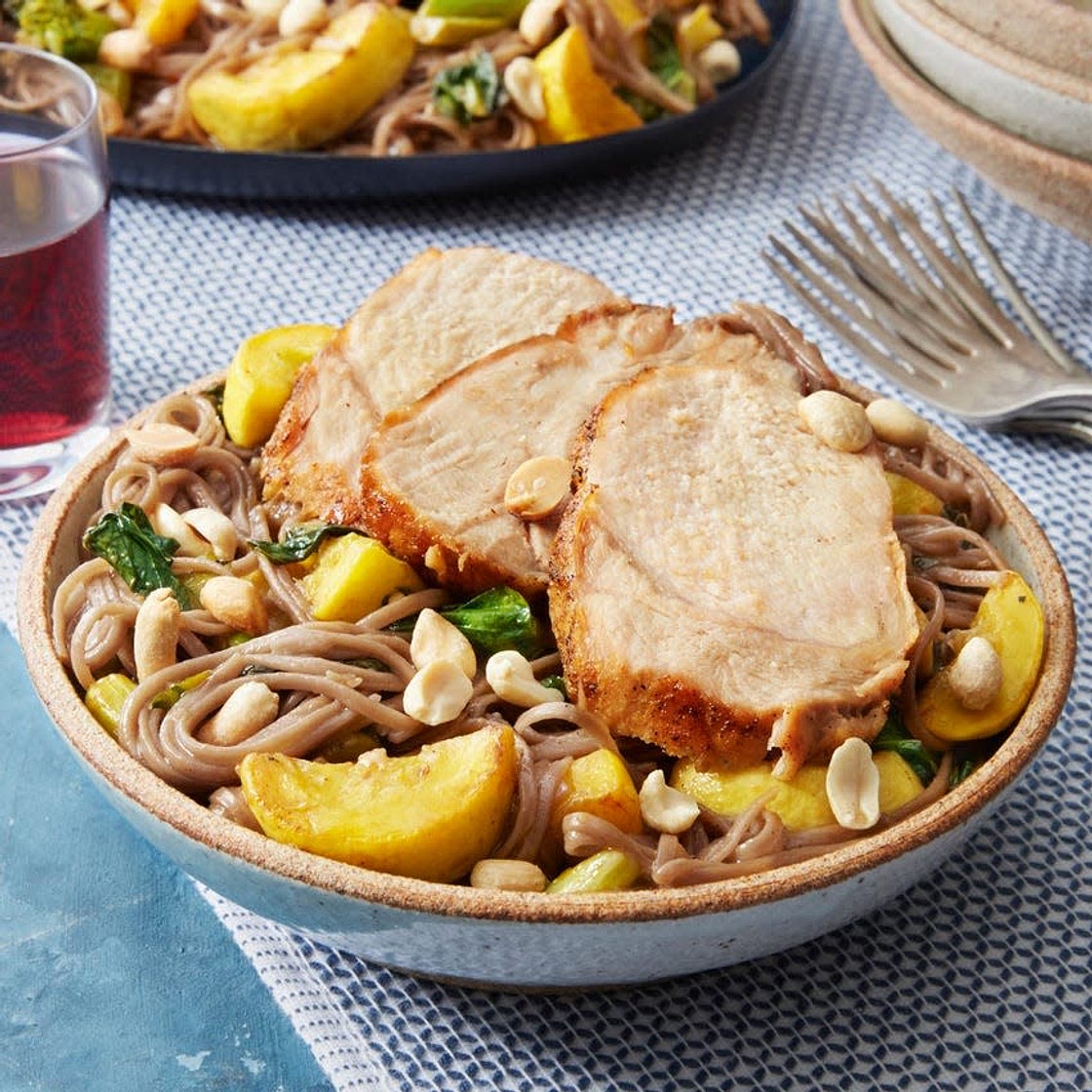 Roasted Pork & Soba Noodles with Sweet Chili-Glazed Vegetables