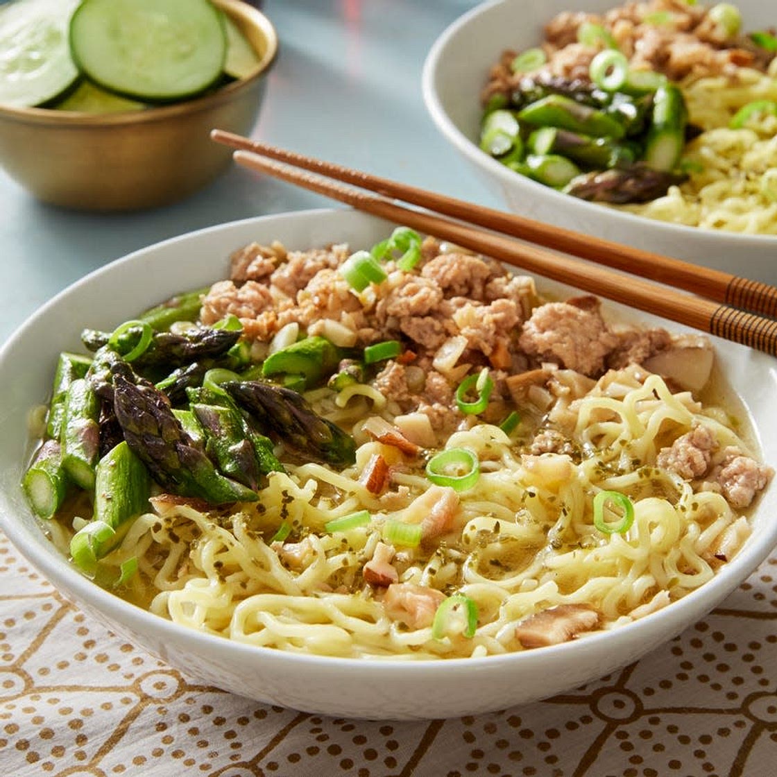 Pork & Miso Ramen with Asparagus & Marinated Cucumber