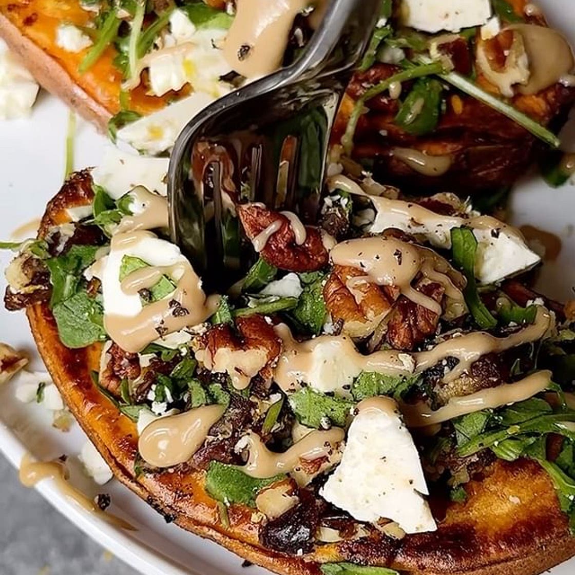 SWEET POTATO WITH PECAN FETA DATE CRUMBLE