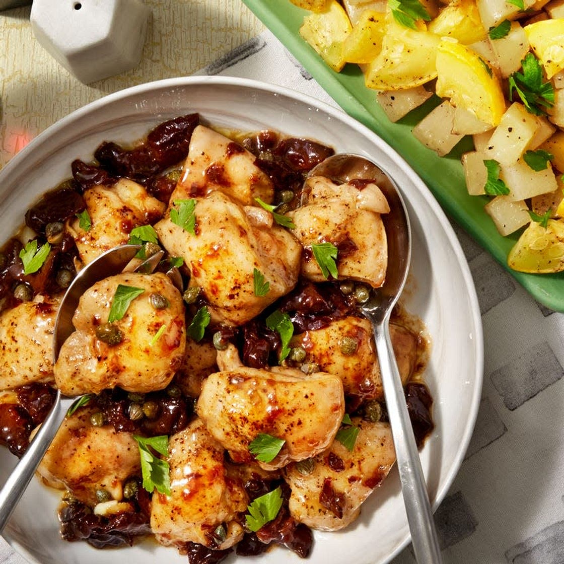 Chicken Marbella with Roasted Potatoes & Summer Squash