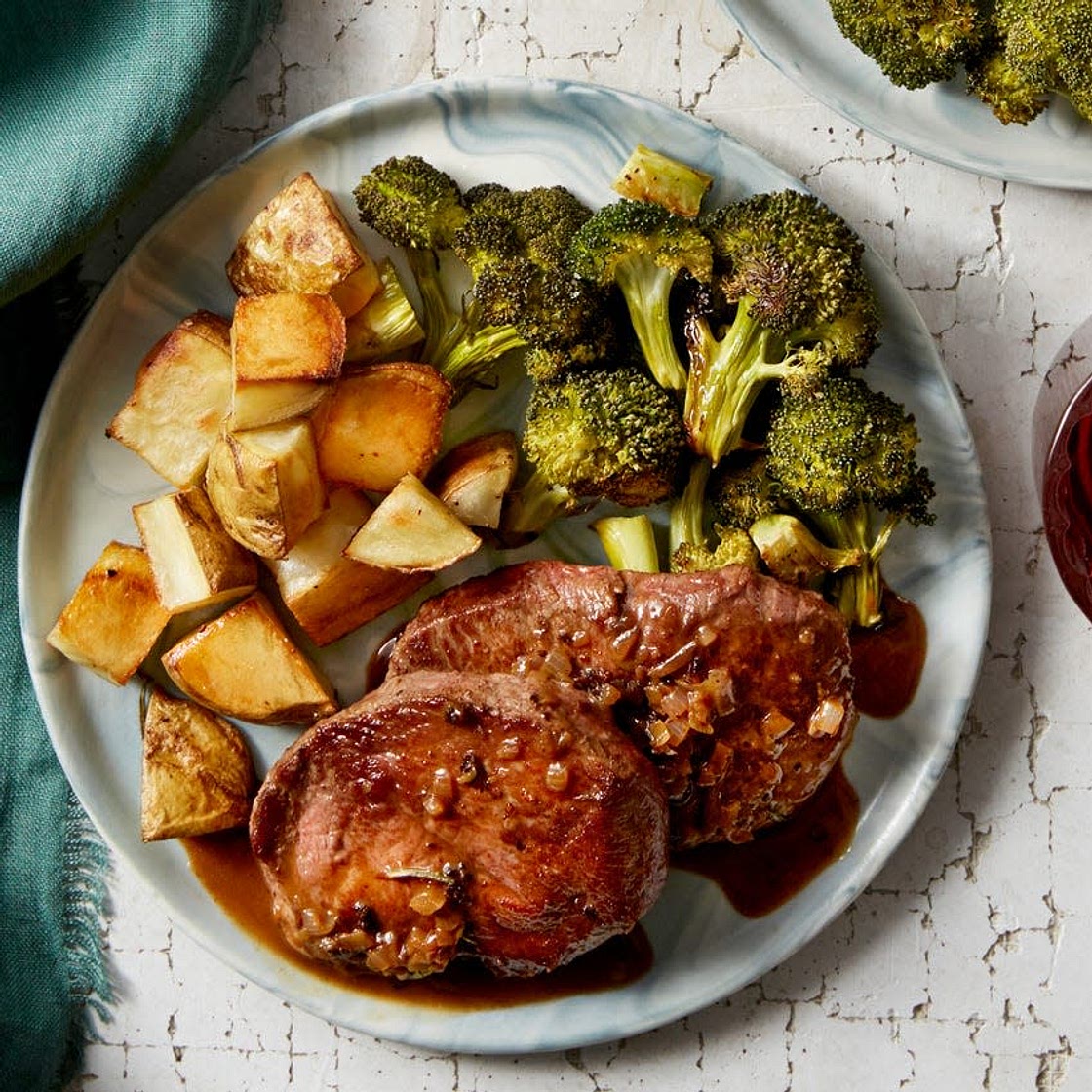Seared Beef Medallions with Roasted Broccoli & Rosemary Pan Sauce
