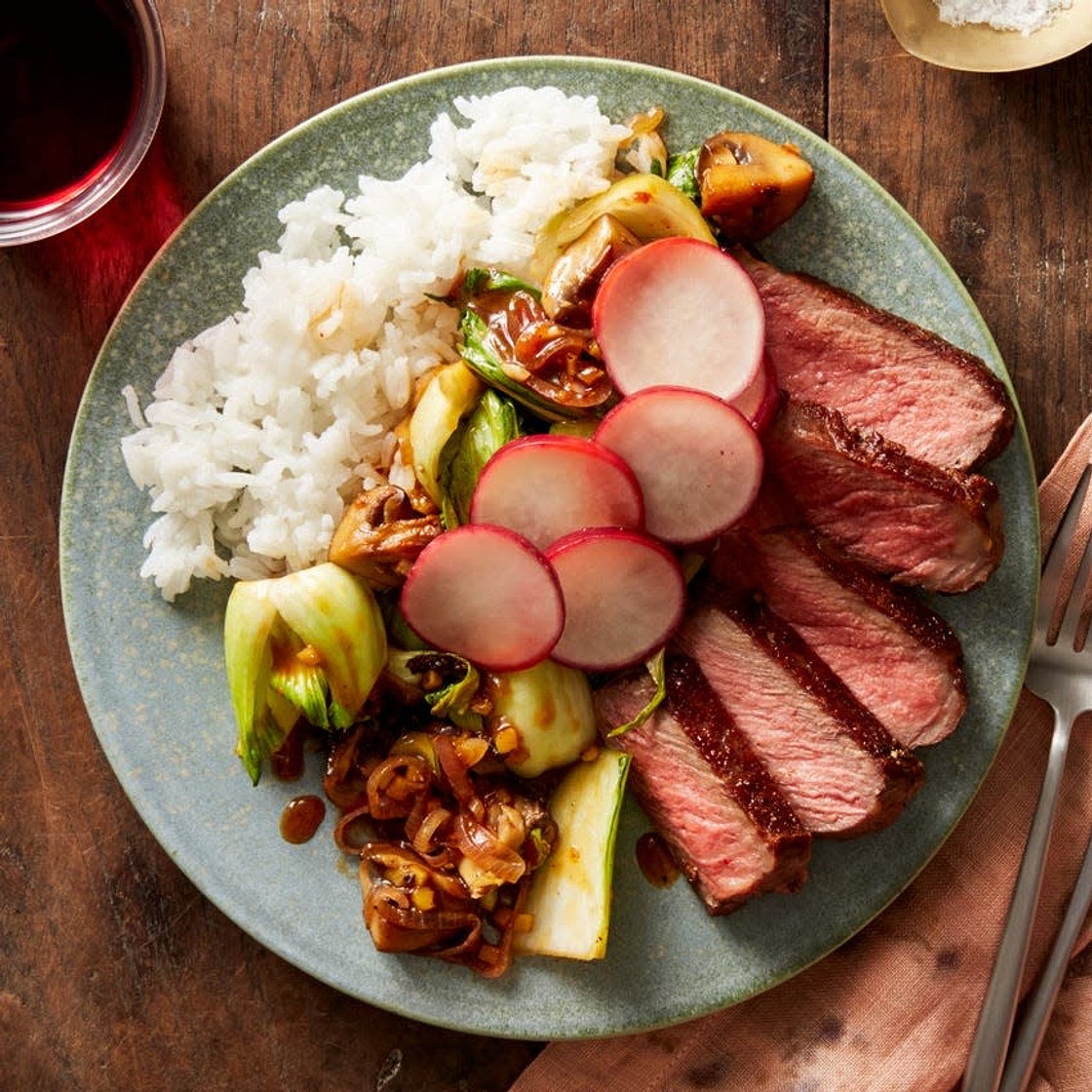 Top Chef Seared Grassfed Steaks with Sweet Chili-Glazed Vegetables