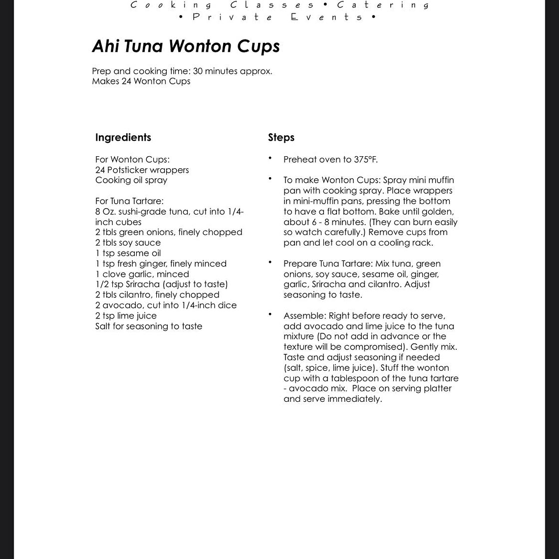 Ahi Tuna Wonton Cups