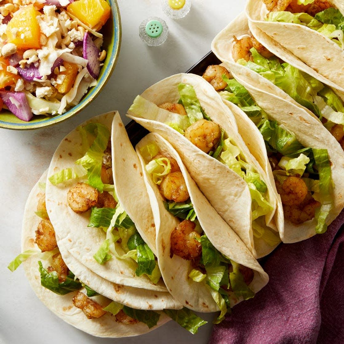 Jerk Shrimp Tacos with Cabbage & Orange Slaw