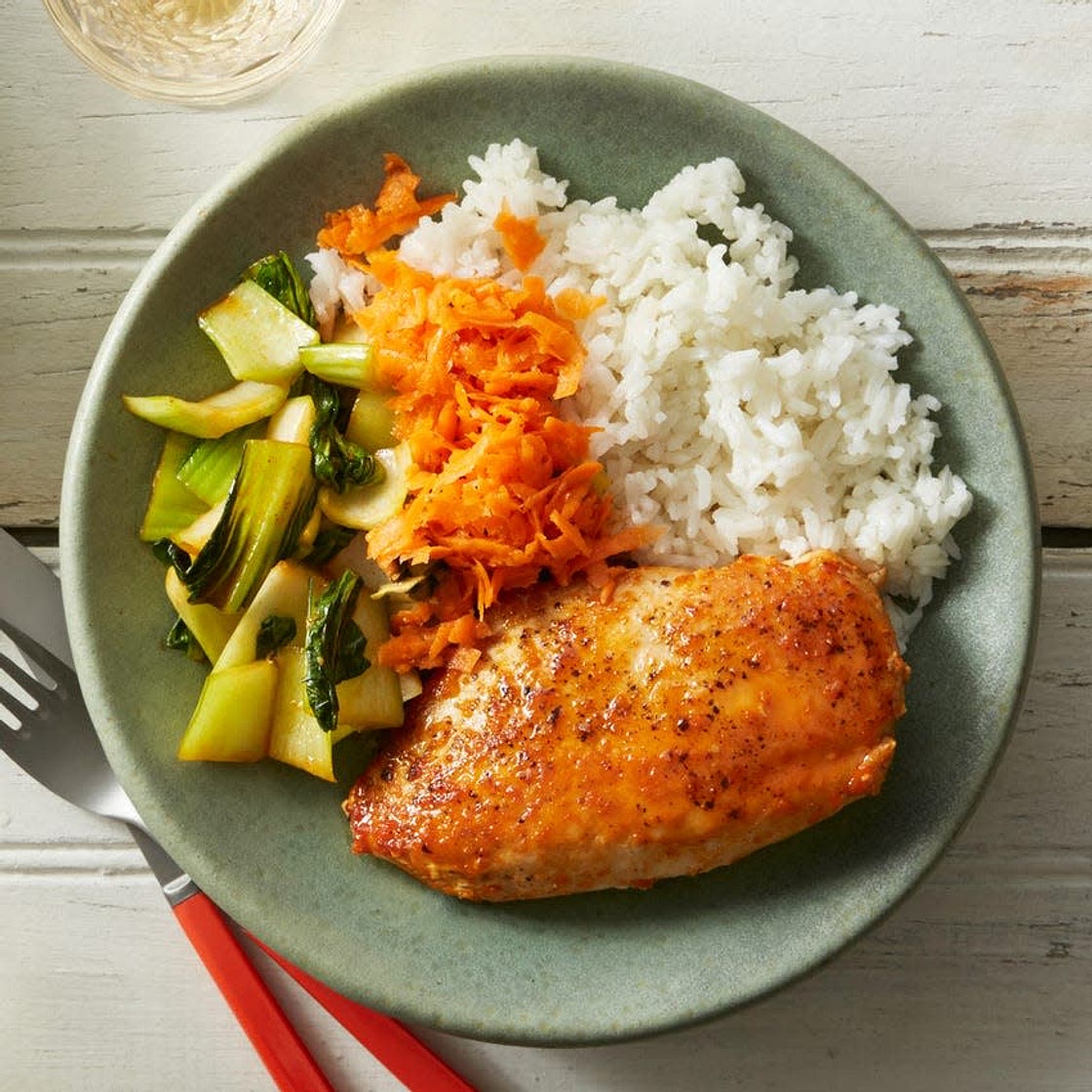Soy-Glazed Chicken with Sesame Carrots & Rice