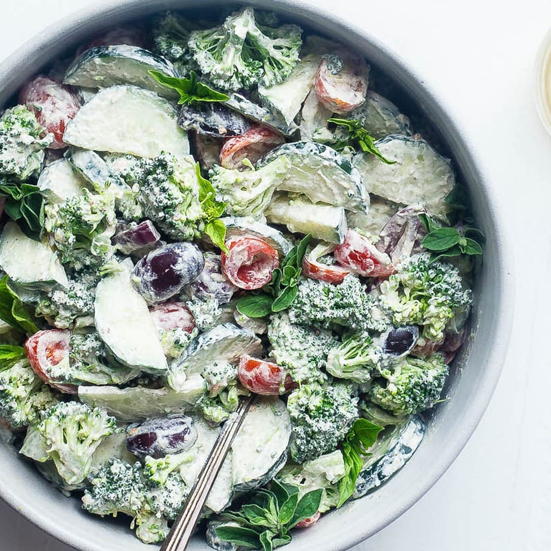 Healthy Greek Broccoli Salad With Creamy Cashew Dressing