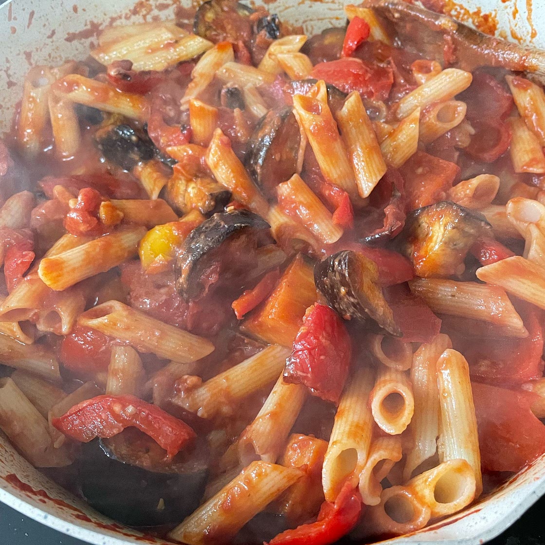 Roasted Pepper and Aubergine Linguine