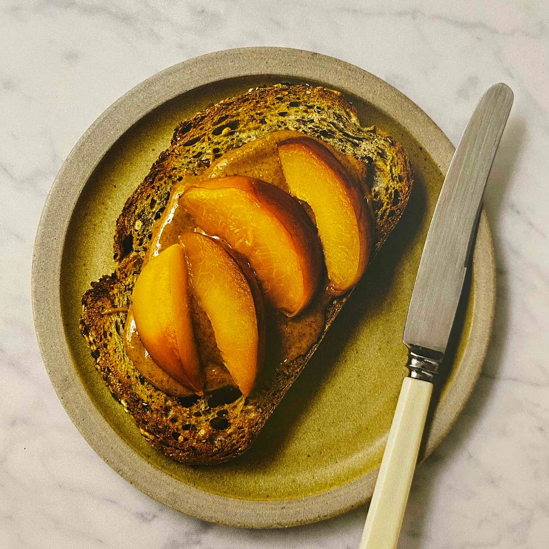 Nut-Butter Multigrain Toast with Poached Fruits