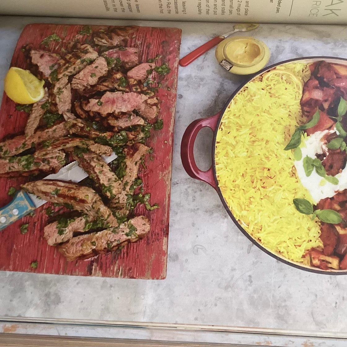 Grilled steak, Ratatouille, Saffron Rice