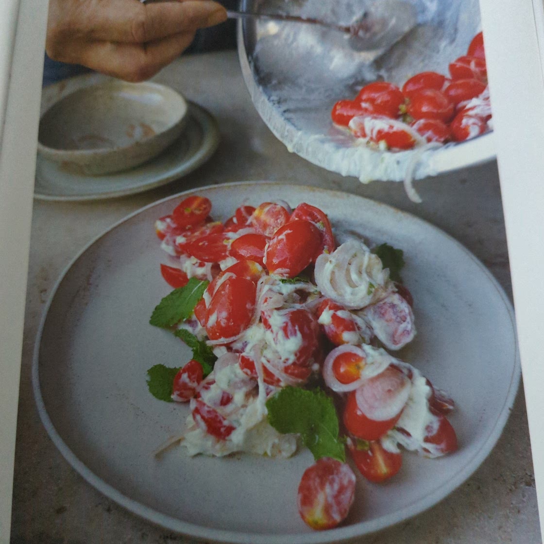 Tomato salad with lime and cardamom yogurt