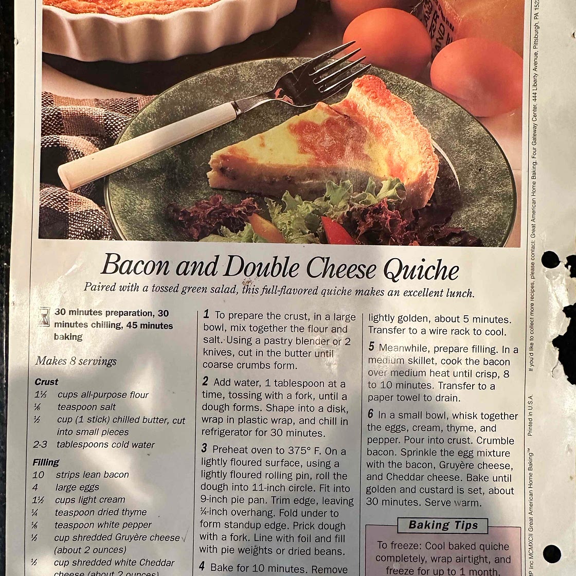 Bacon and double cheese quiche