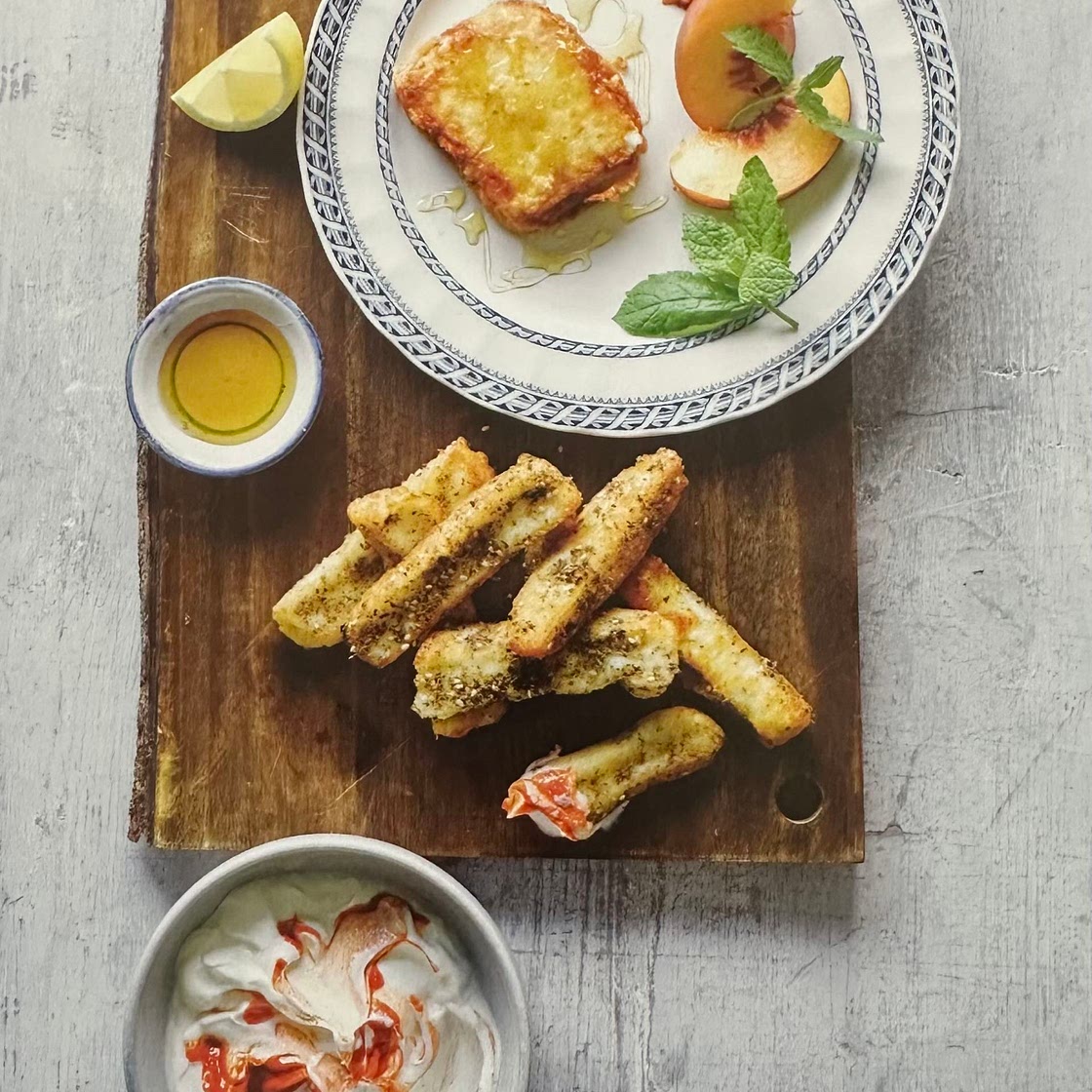 Fried Halloumi Fingers and Fried Feta Saganaki