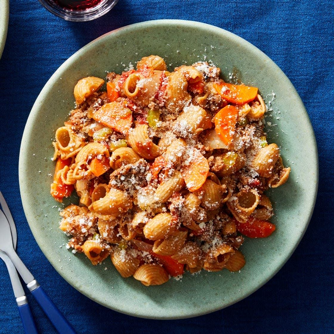 Quick Beef Bolognese with Pipe Rigate Pasta