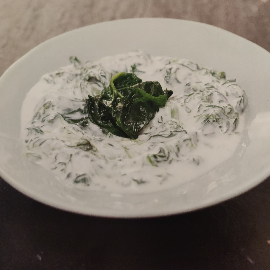 'Borani' - blanched spinach with soya yoghurt
