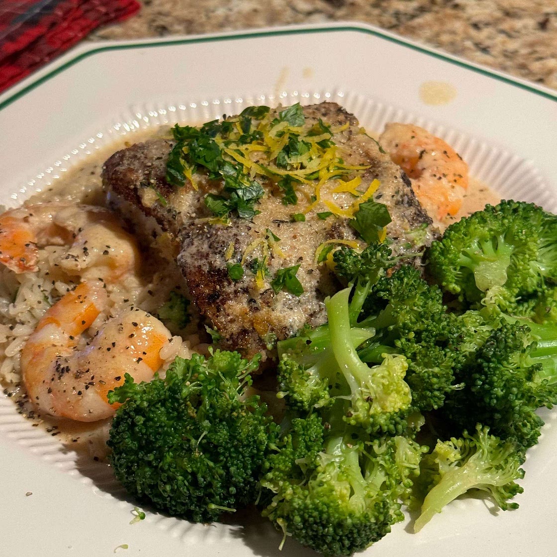 Lime Crusted Chilean Sea Bass with Florida Pink Shrimp