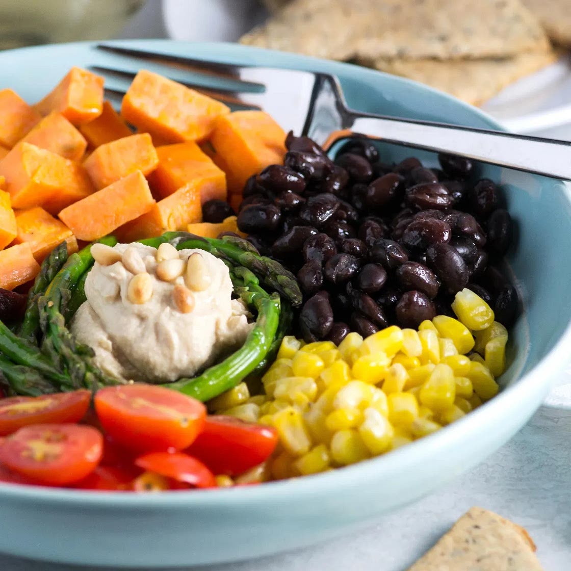 Creamy Rainbow Veggie Hummus Bowls