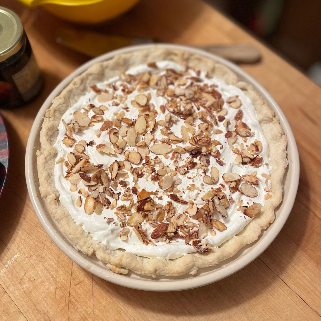 Maple Cream Pie with Sugared Almonds