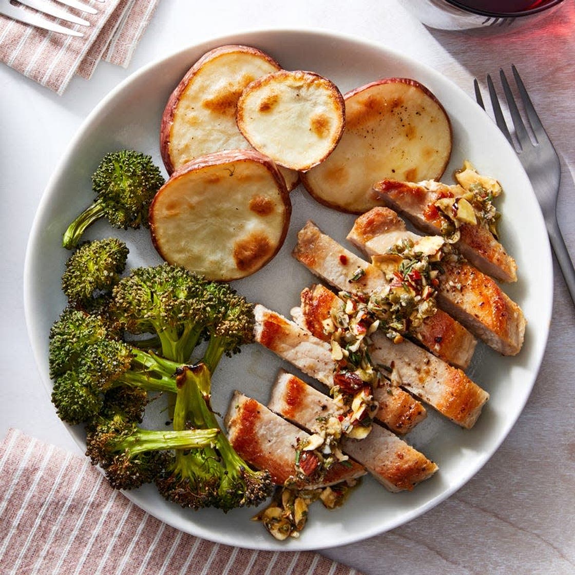 Florentine Pork Chops & Salsa Verde with Roasted Vegetables