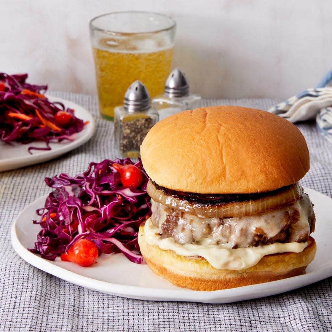 White Cheddar Cheeseburgers with Tangy Cabbage Slaw