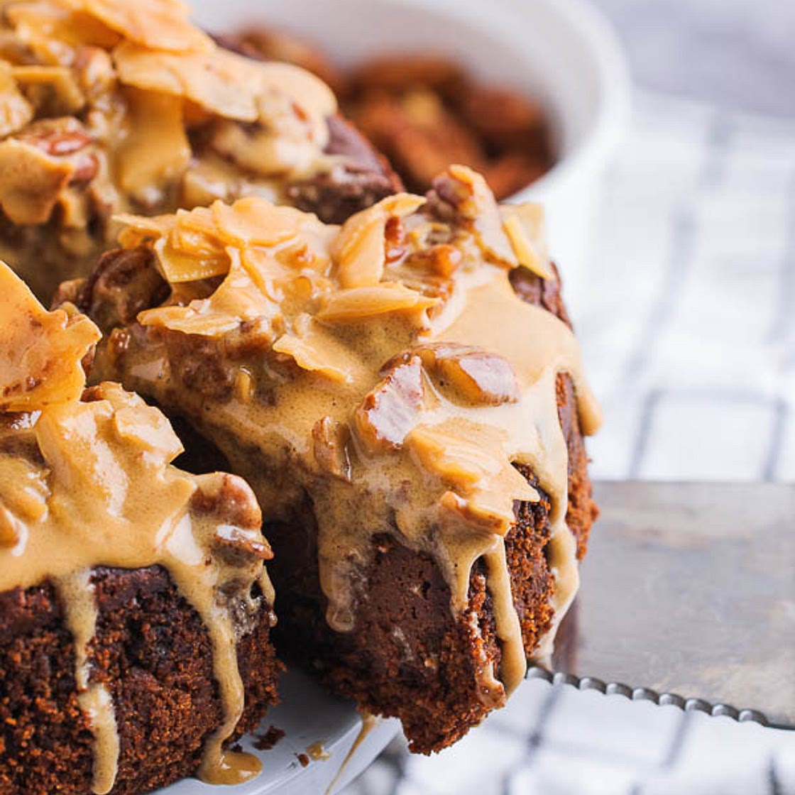 Dark Chocolate Bourbon Pecan Pie Cheesecake (full recipe in link)
