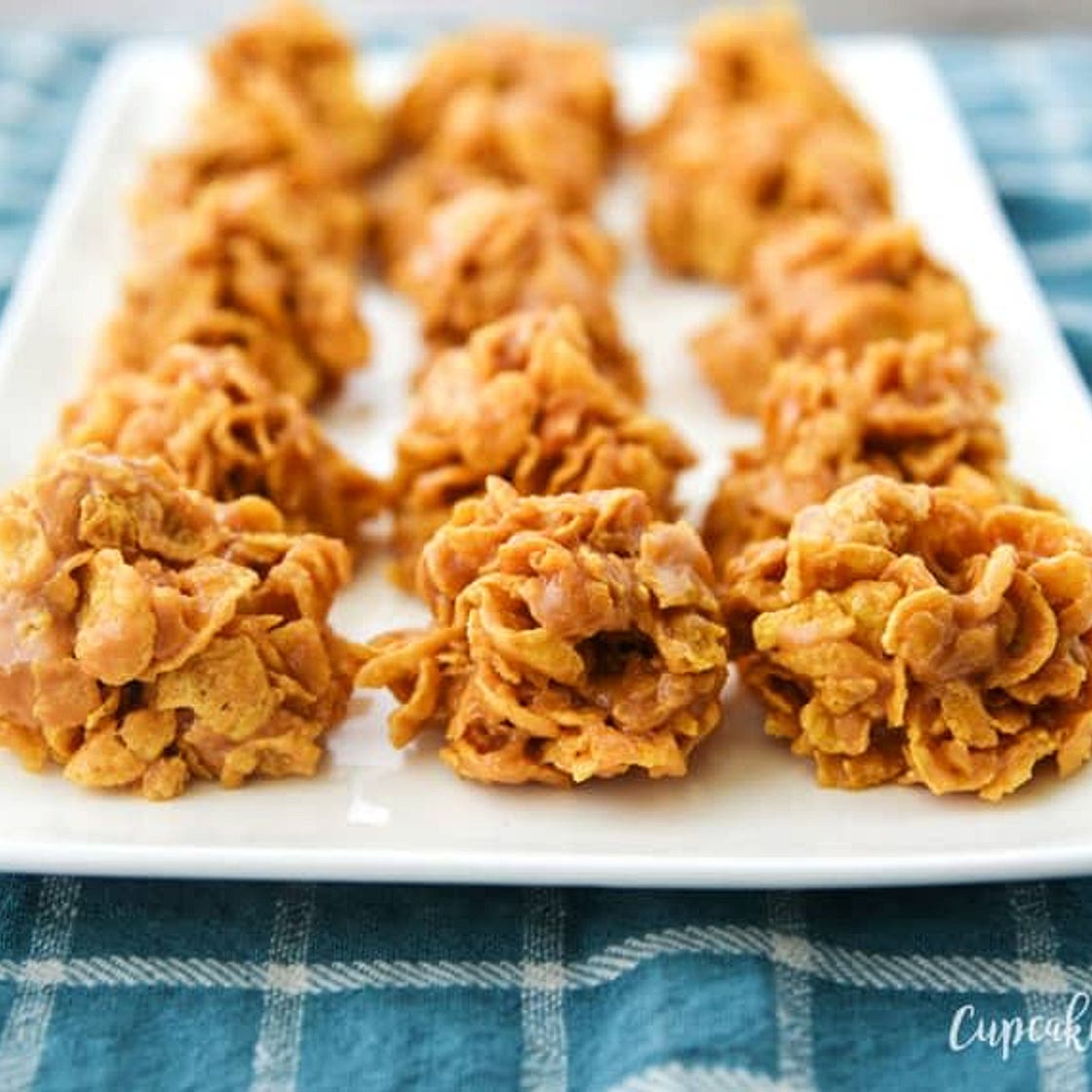 No-Bake Peanut Butter Corn Flake Cookies