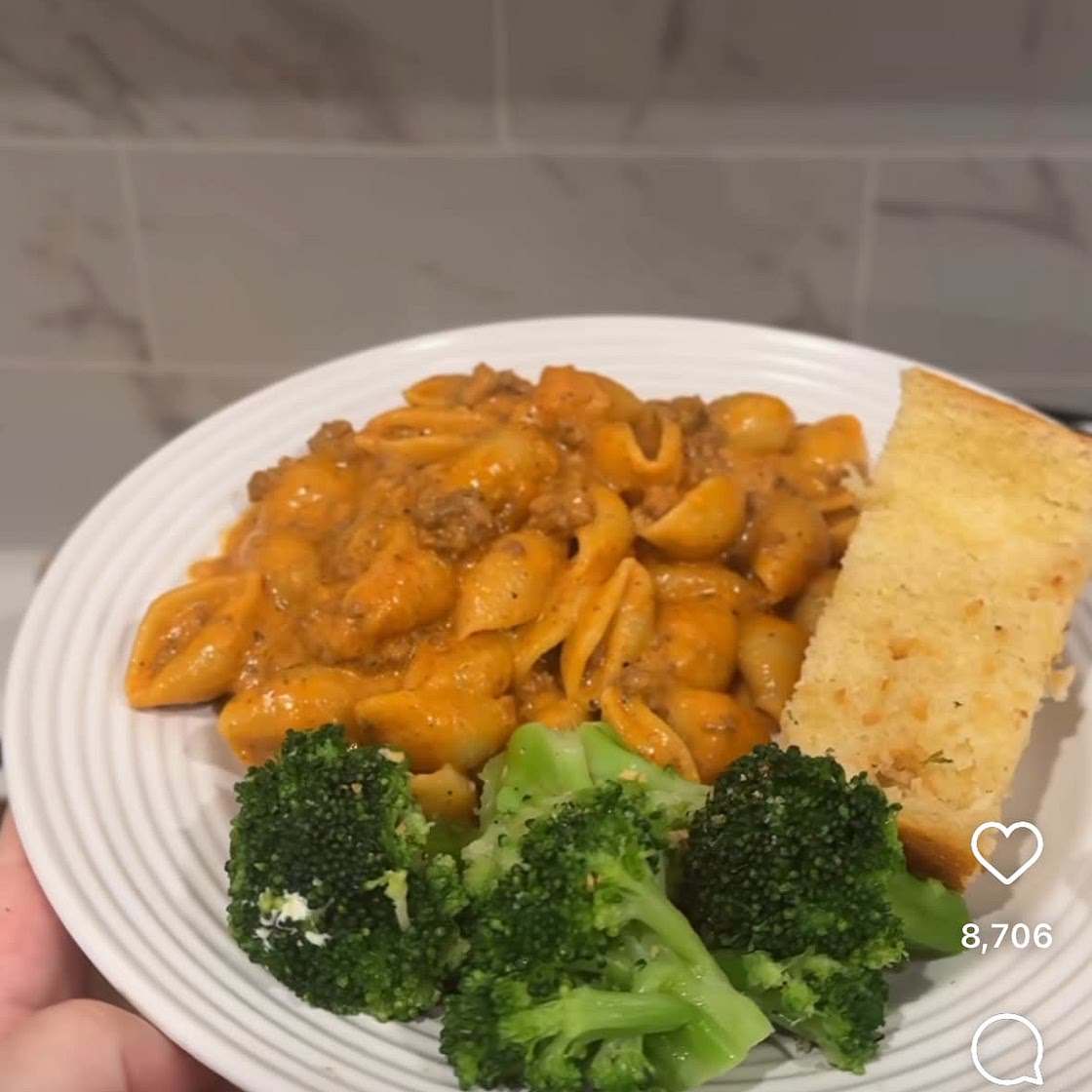 Creamy beef and shells in the crockpot