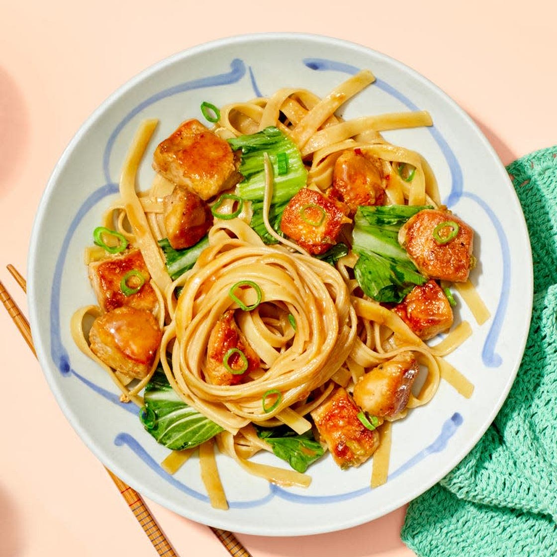 Chrissy Teigen's Sweet & Spicy Sesame Chicken Noodles with Bok Choy