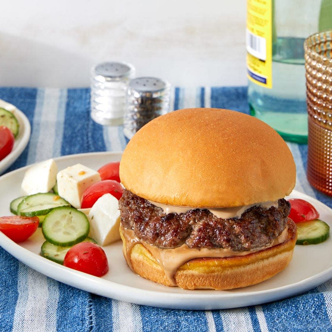 Balsamic Burgers with Mozzarella, Tomato, & Cucumber Salad