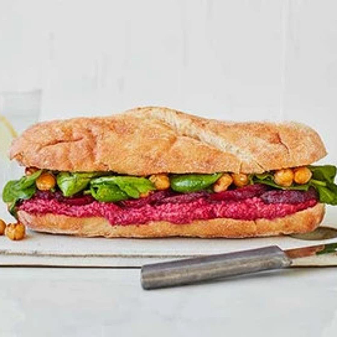 Beetroot, hummus & crispy chickpea sub sandwich