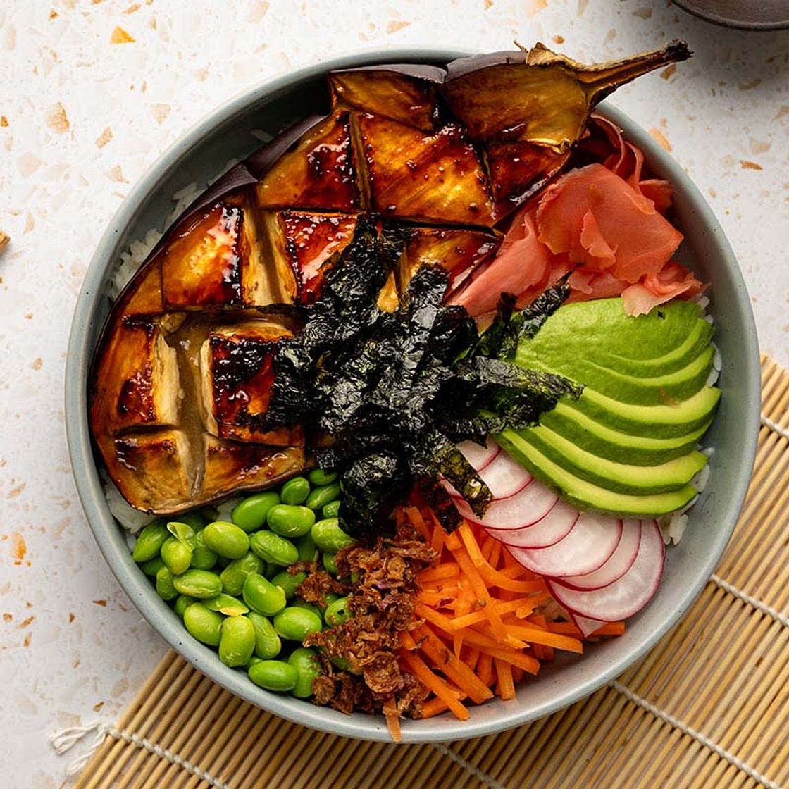 Sweet Miso Glazed Eggplant Poke Bowl | Cuisinart