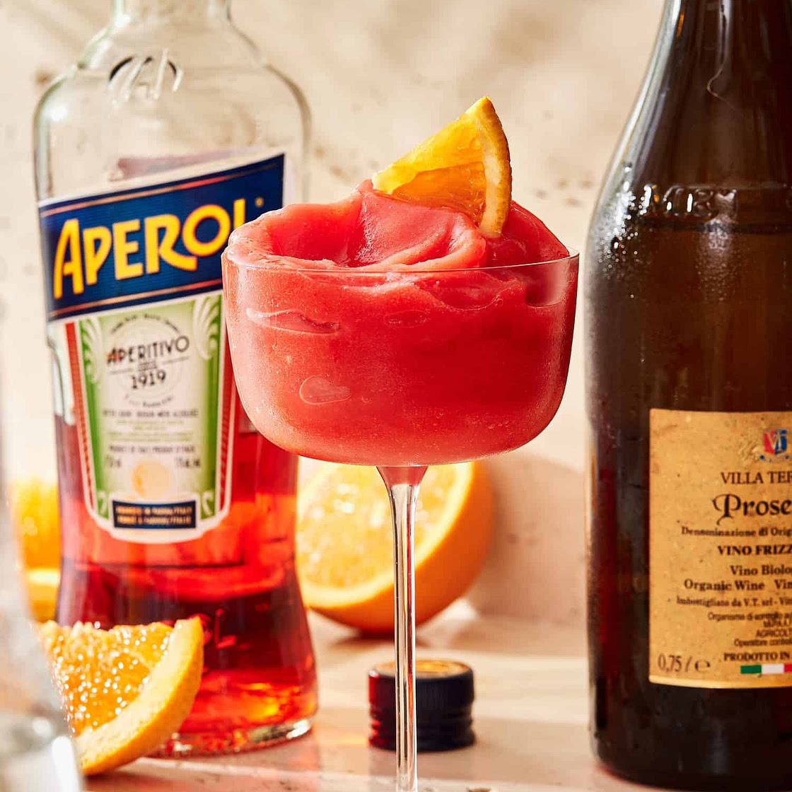 Frozen Blended Strawberry Aperol Spritz