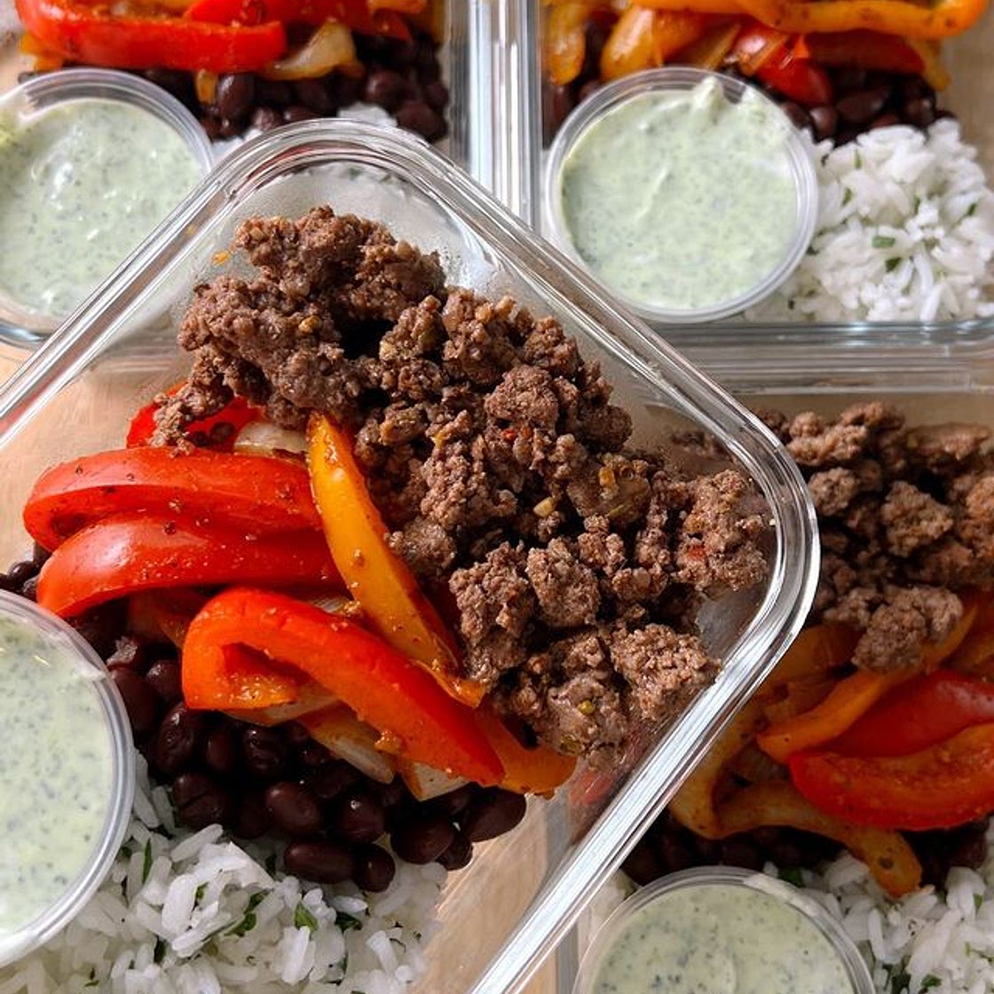 Taco Bowl Meal Prep with Cilantro Lime Crema