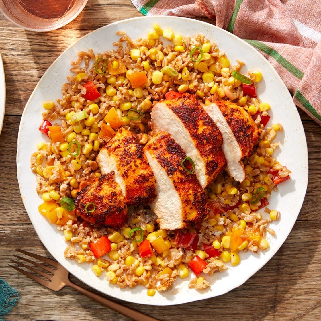 Blackened Cajun Chicken with Creamy Farro & Corn