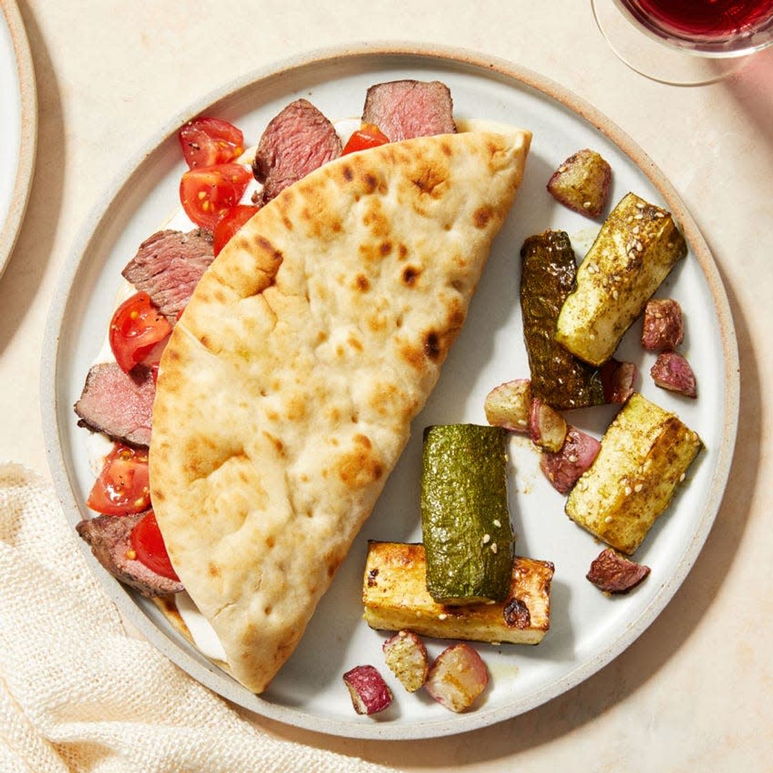 Steak Gyros Tzatziki & Za’atar-Roasted Vegetables