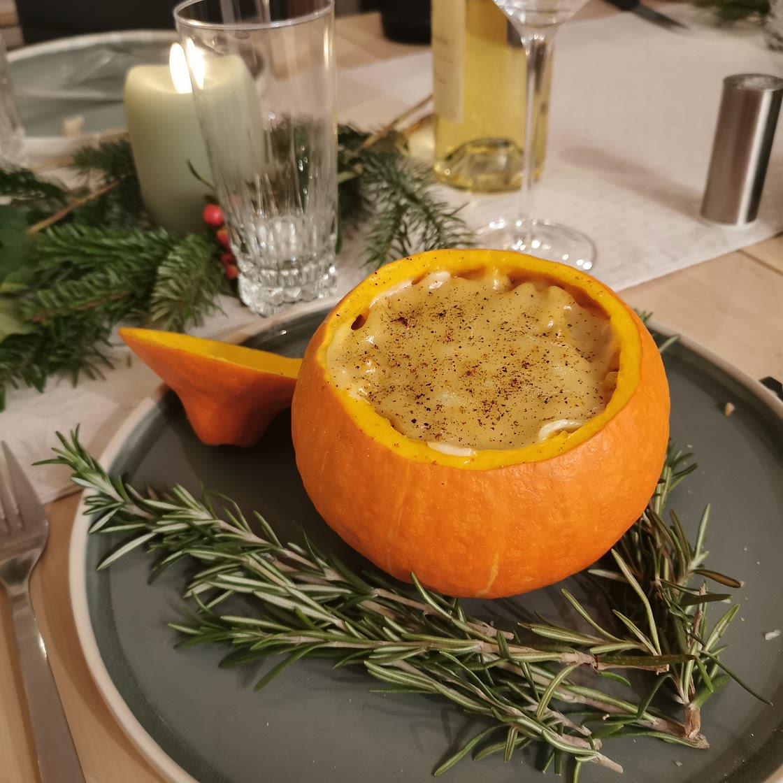 Gratin de coquillettes au potimarron et fromage de @diegoalary
