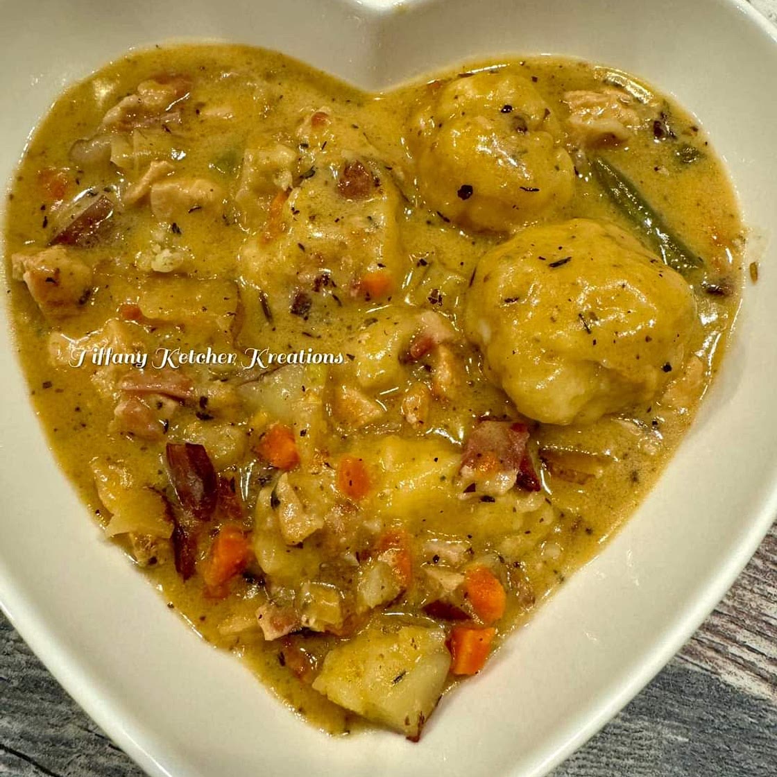 LOADED CHICKEN BACON POTATO DUMPLING SOUP