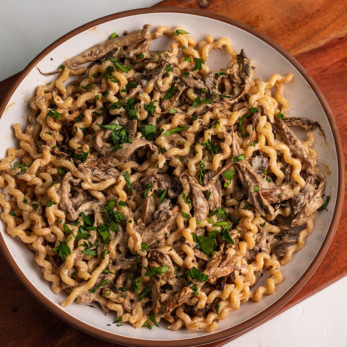 Baked Goat Cheese Oyster Mushroom Pasta