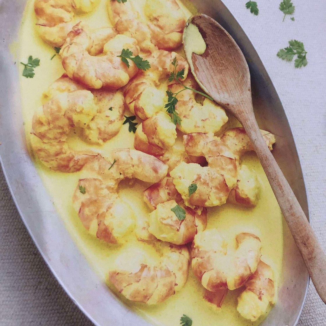 Gambas au curry et lait de coco