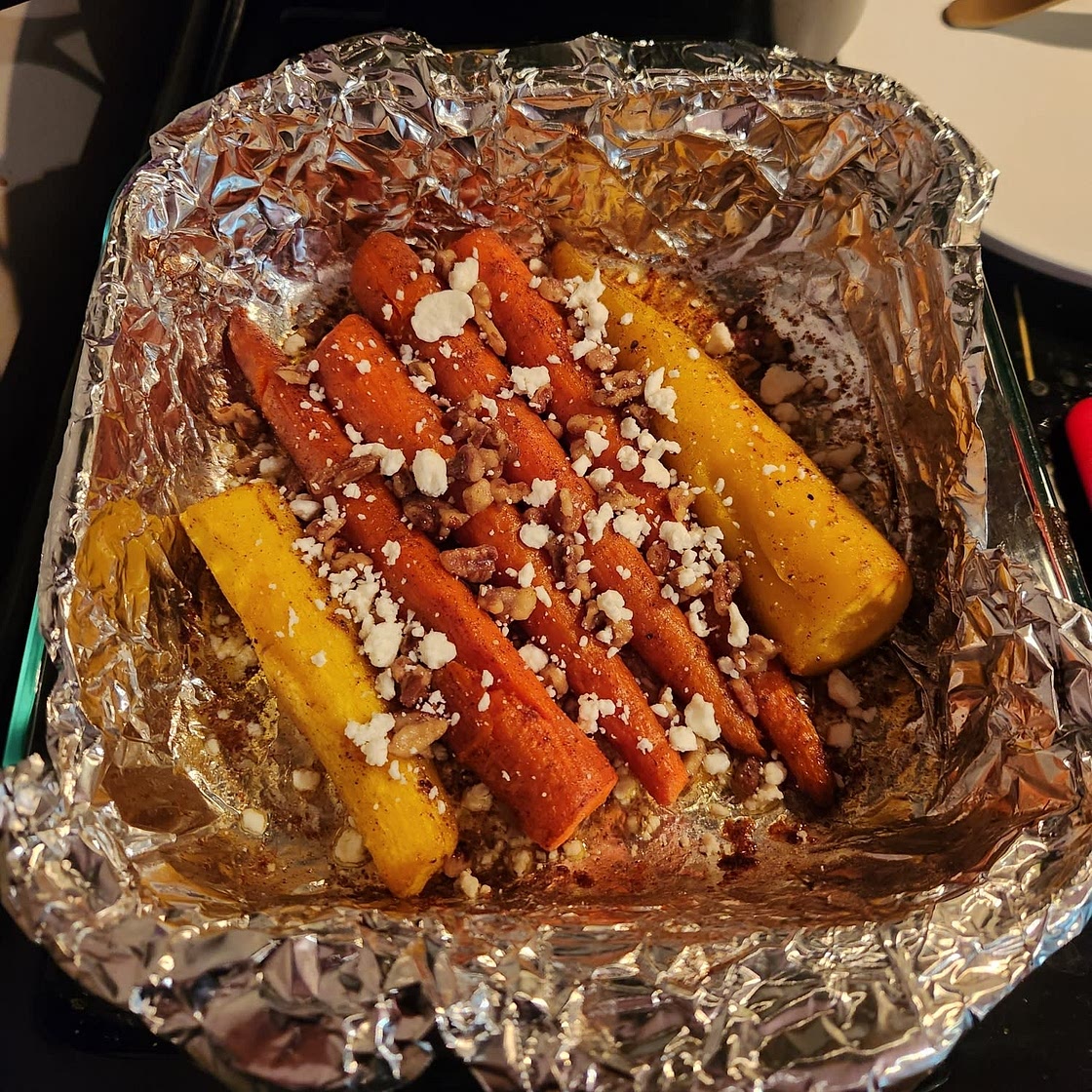 Roasted Carrots with Candied Pecan and Goat Cheese