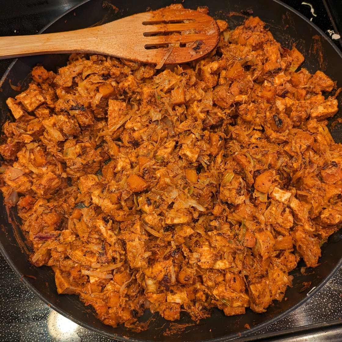 Chicken and Cabbage over a Peanut Chili Sauce