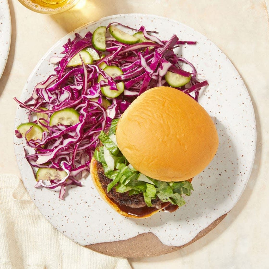Juicy Beef Burgers & Soy-Miso Mayo with Yuzu Cabbage Salad