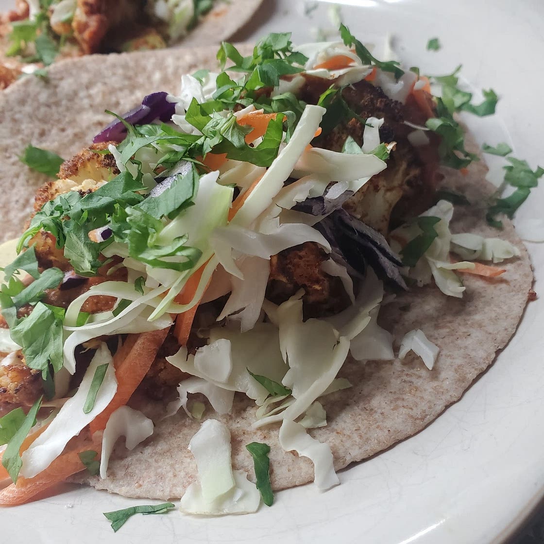 Roasted Cauliflower Tacos with Chipotle Romesco