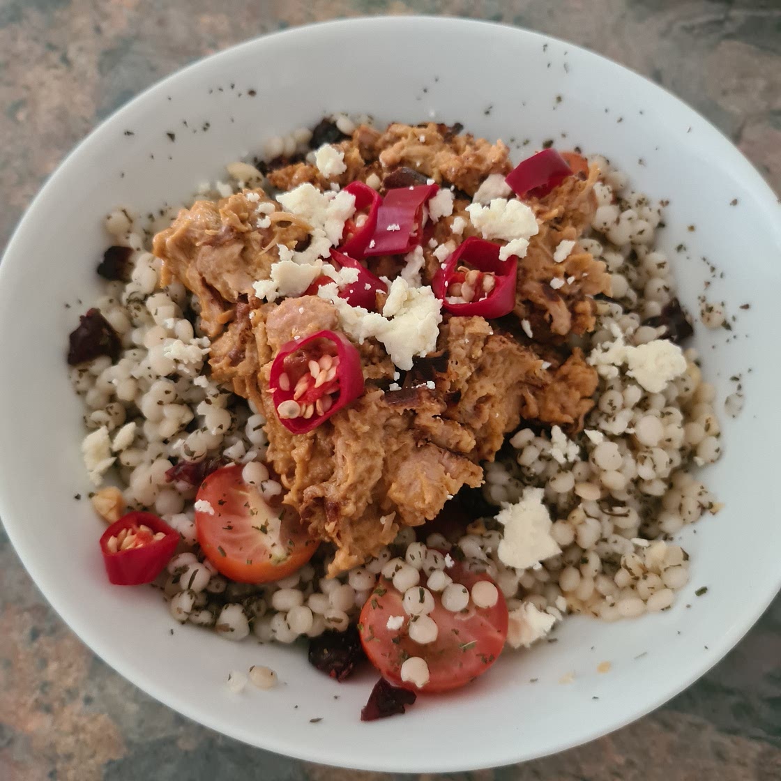 Satay Jackfruit Lemon Couscous Salad