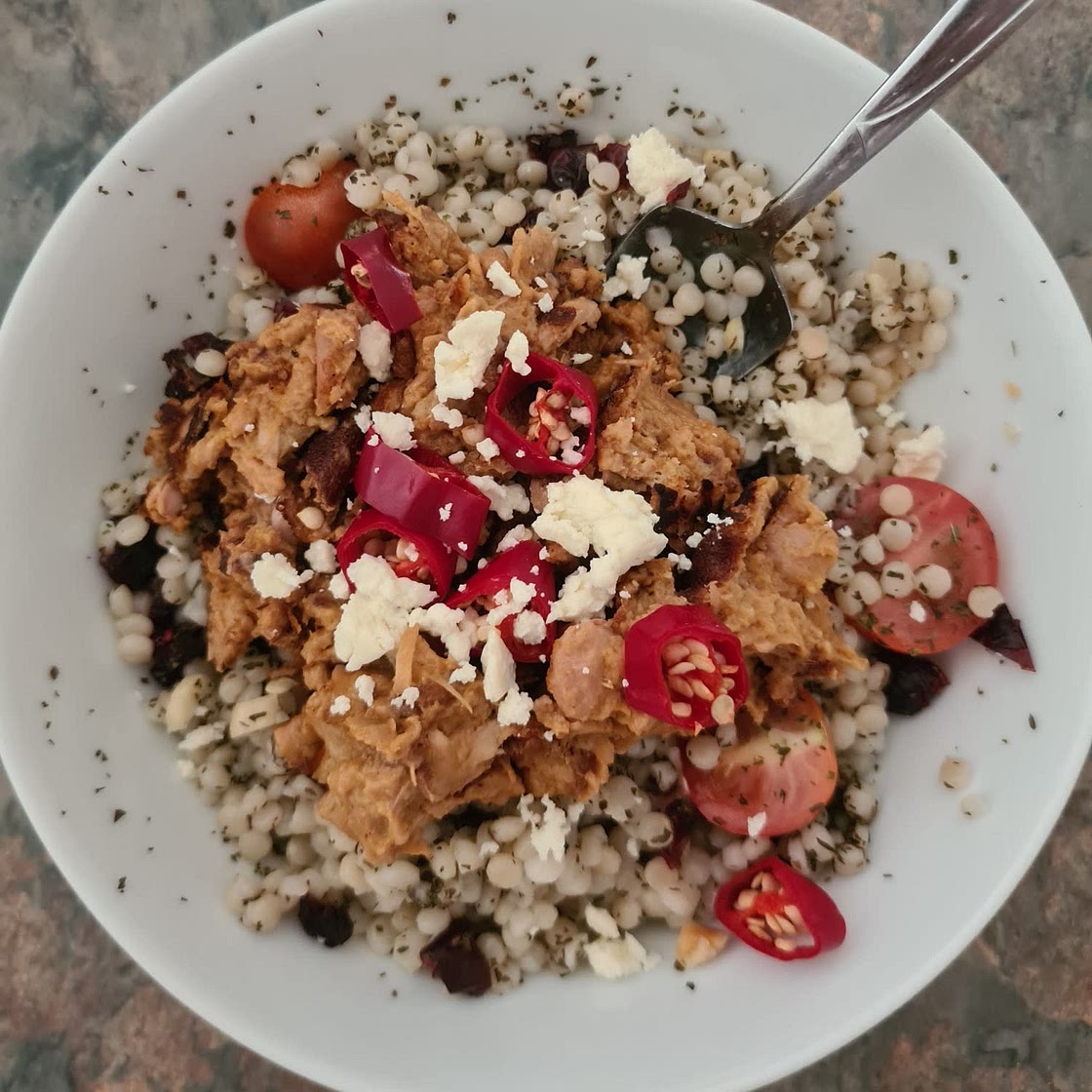 Satay Jackfruit Lemon Couscous Salad