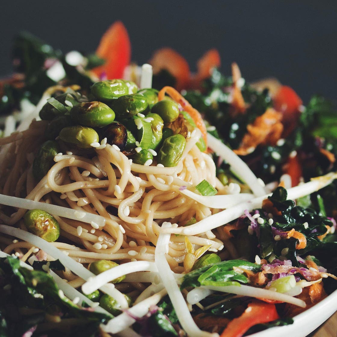 asian noodle salad with edamame & sweet ginger dressing