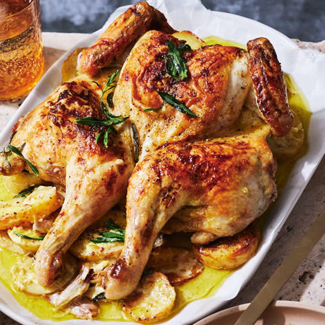 creamy roast chicken with tarragon and potatoes