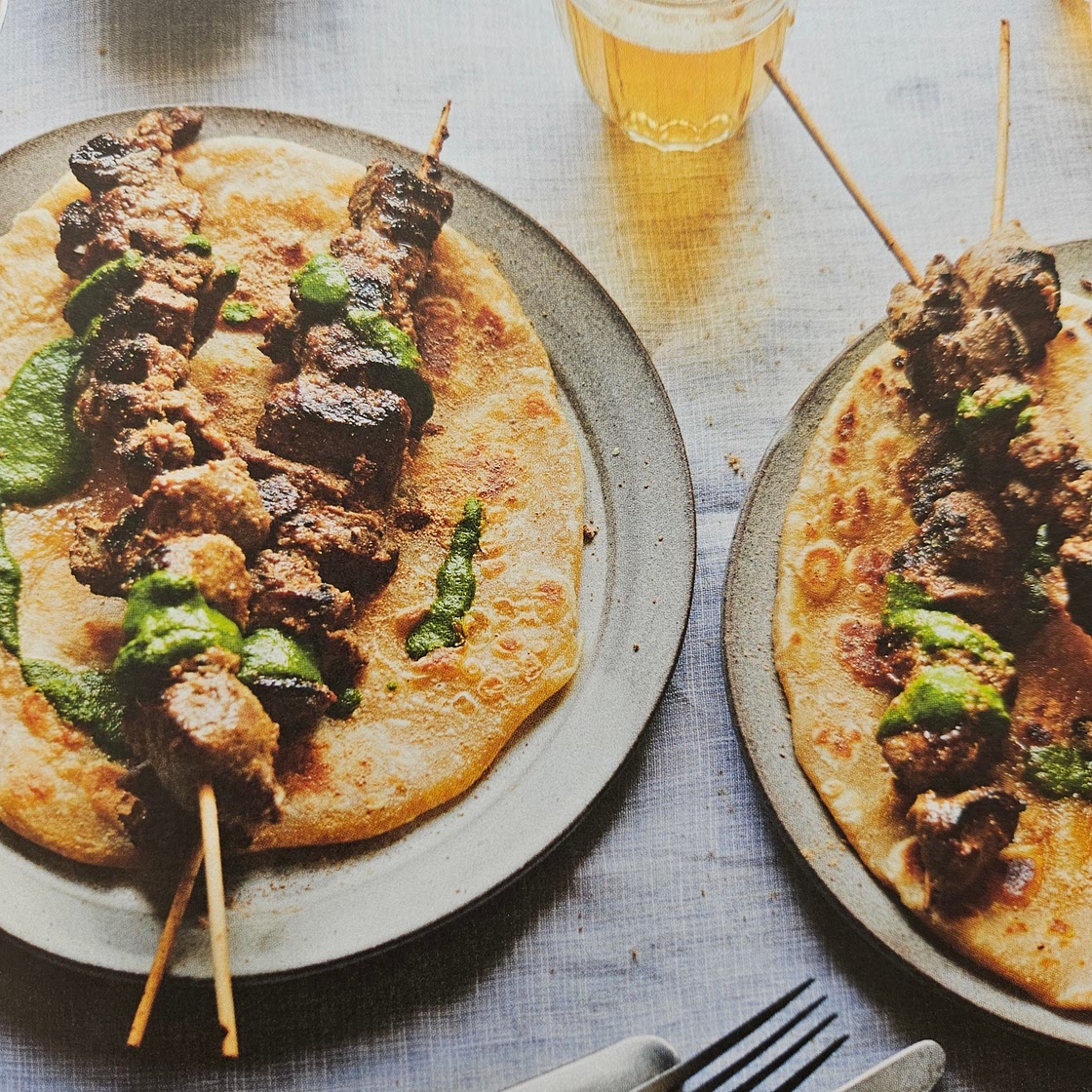Spiced lamb skewers with black pepper, cumin and dried mango